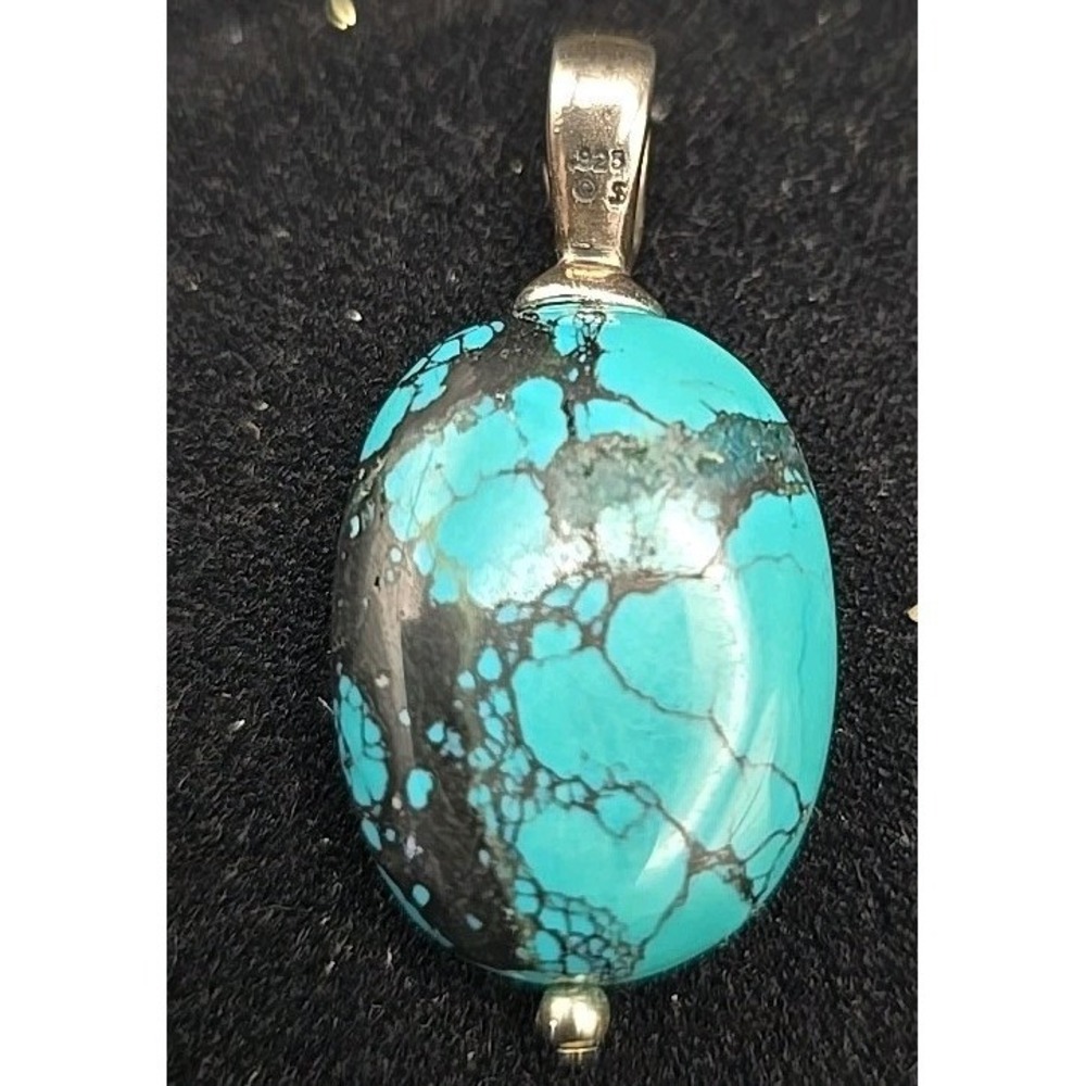 Southwestern Sterling Silver 925 Handmade Teardrop Pendant With Turquoise...